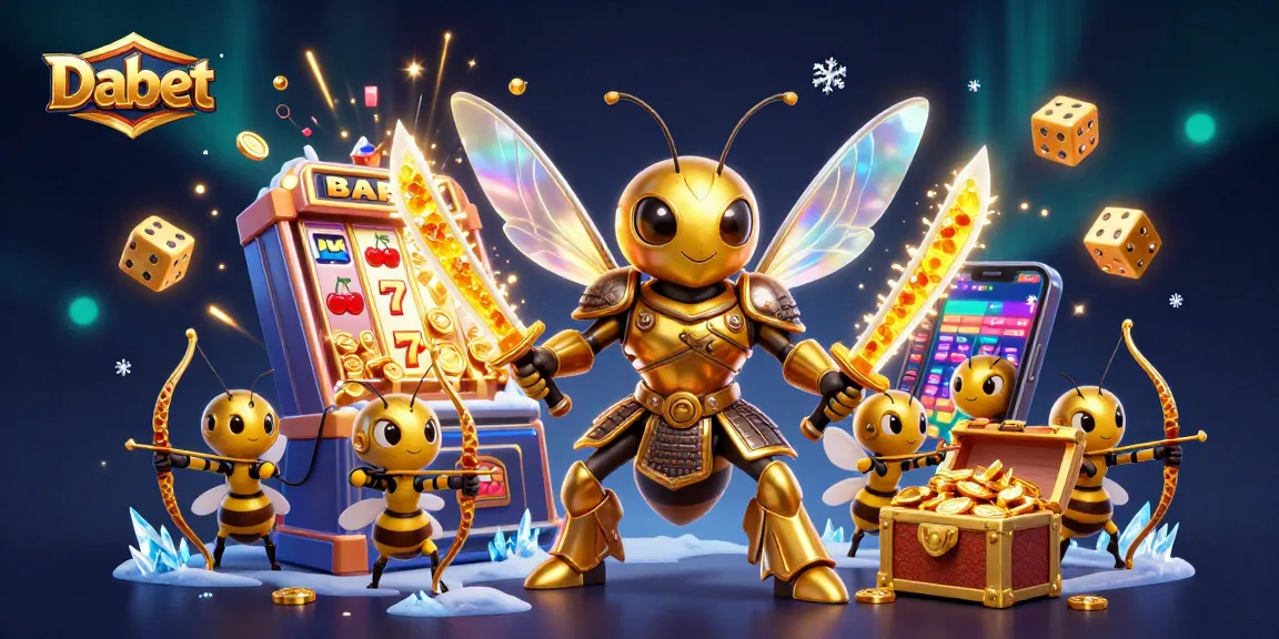Dabet showcases an exciting 3D casino scene with a giant golden hornet and dynamic jackpot elements, perfect for gamblers.
