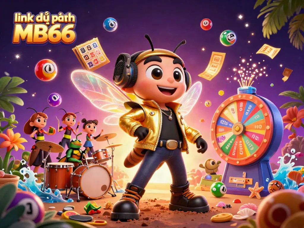 Engage with link dự phòng MB66 through this vibrant 3D casino illustration featuring dynamic lottery elements.