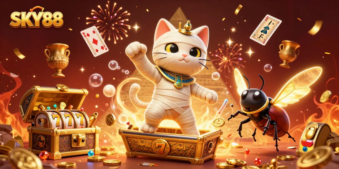 Engage in SKY88’s thrilling casino experience with lively characters, slots, and treasures!