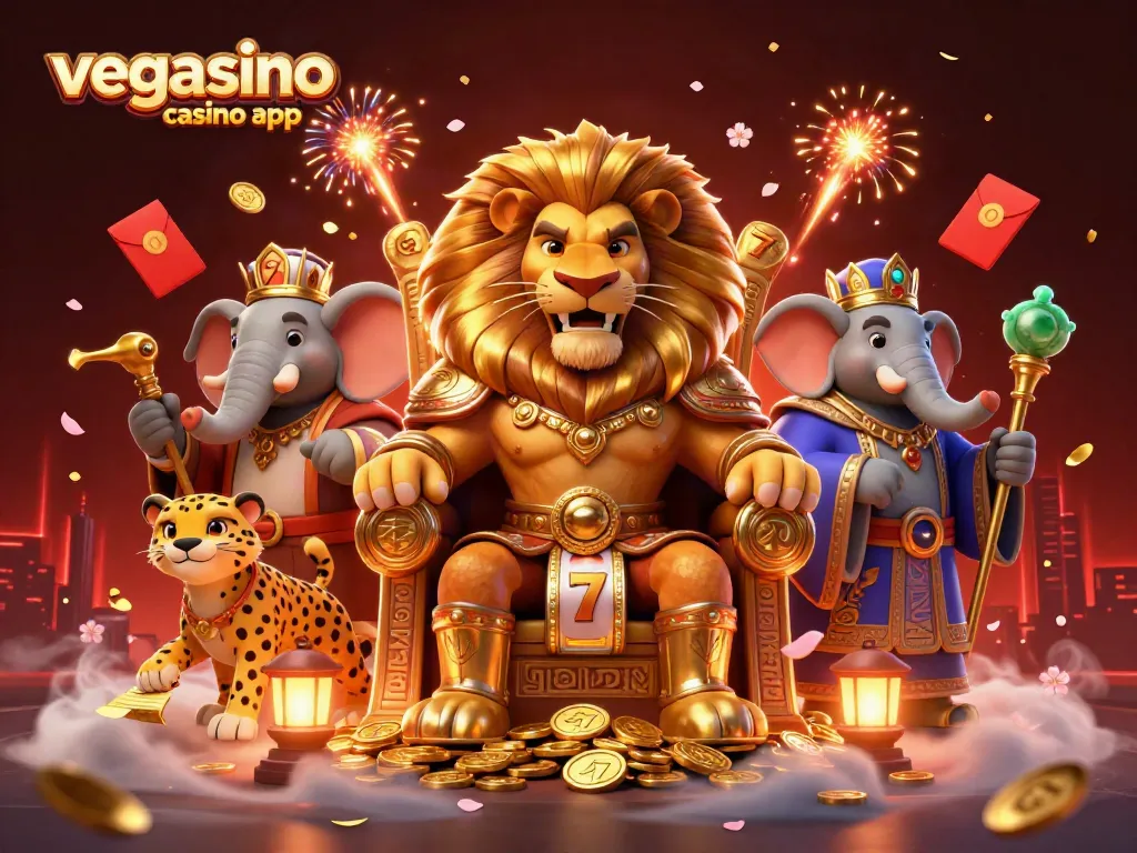 Experience the excitement of the vegasino casino app with a vibrant 3D illustration featuring classic slot game elements.