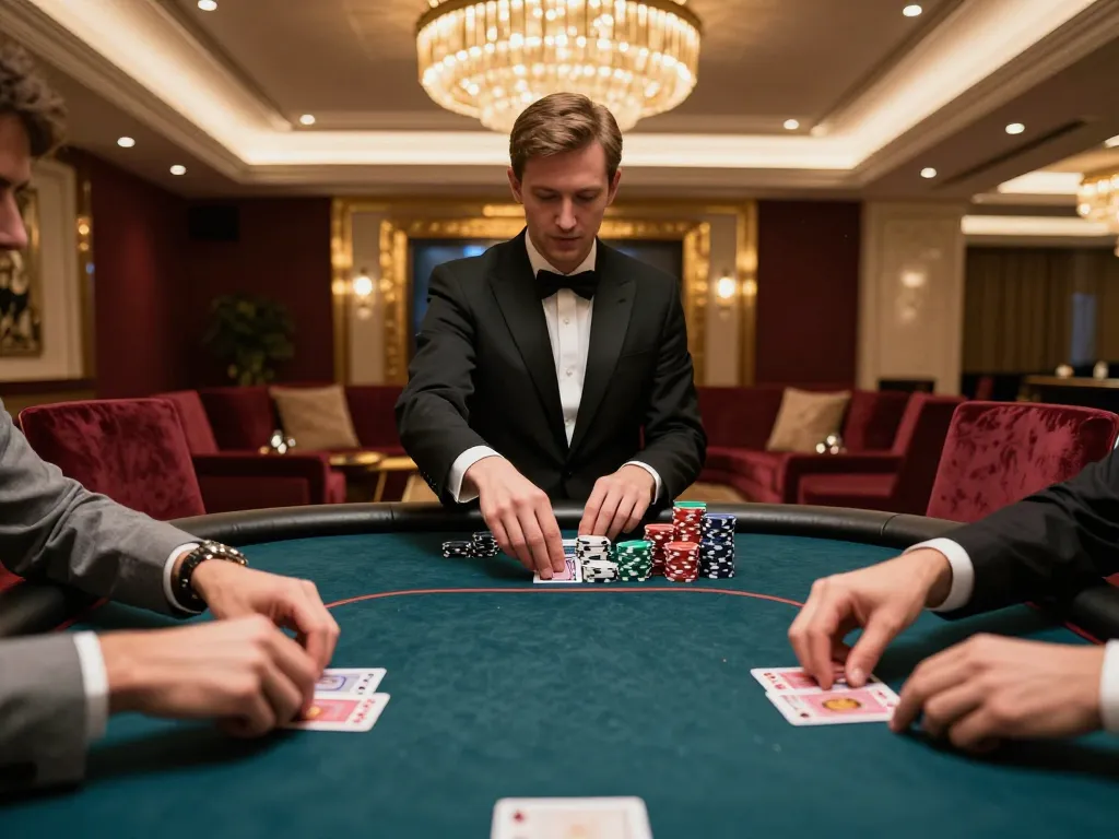 Players engaging in strategic gameplay at a luxurious poker table while visiting https://dn88s.net/ for elite gambling experiences