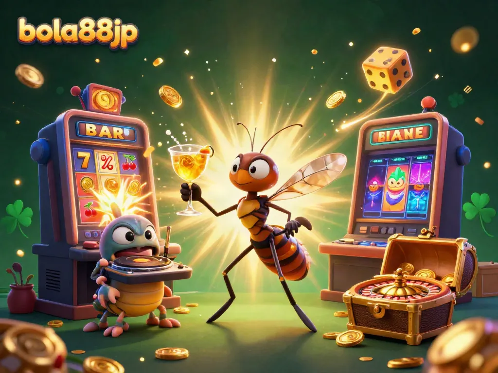 Celebrate big wins with bola88jp in a vibrant 3D casino scene featuring unique characters and exciting game elements.