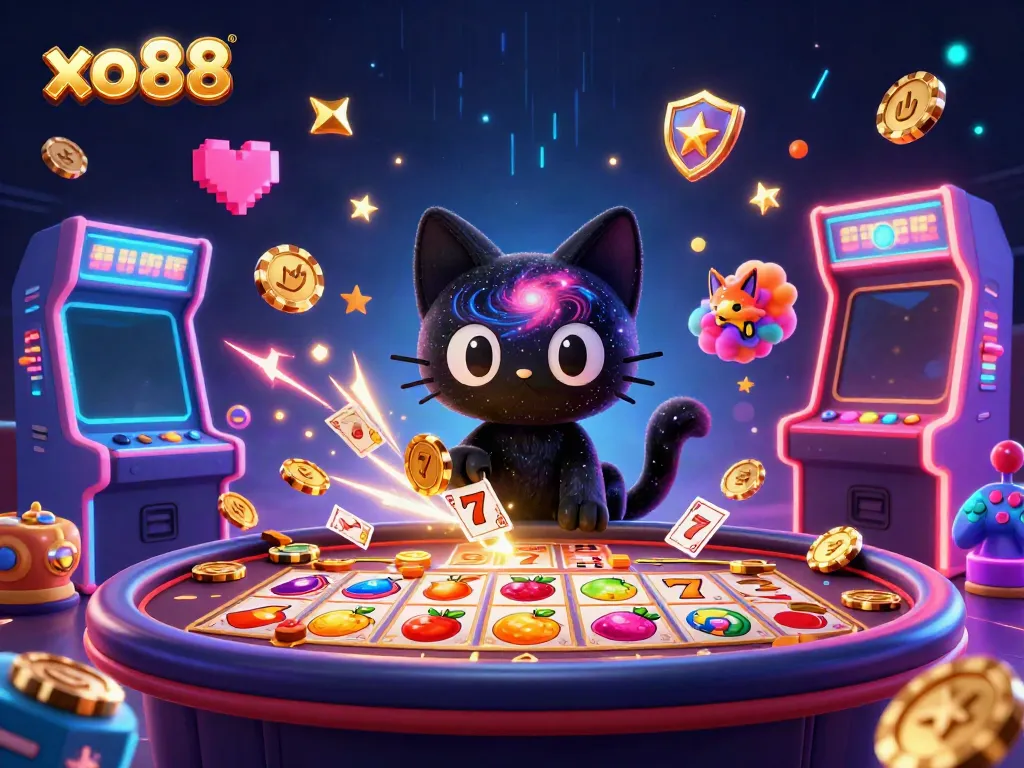 Experience the thrill of xo88 through a vibrant 3D cosmic casino scene with enchanting game elements.