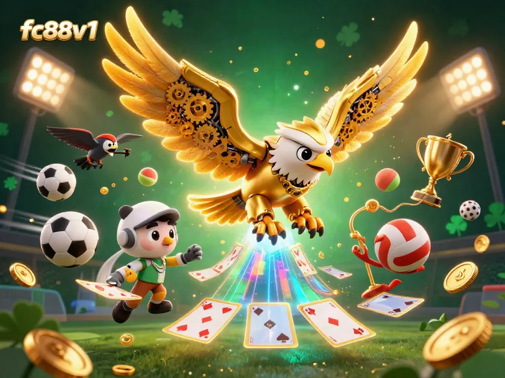 Experience thrilling adventures in fc88v1 with a cybernetic eagle diving through dynamic sports elements!