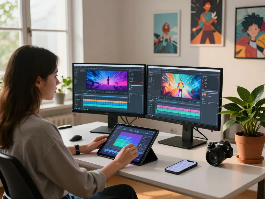 Dynamic workspace showcasing motion control ai software in action, with creative elements and vibrant animation sequences.