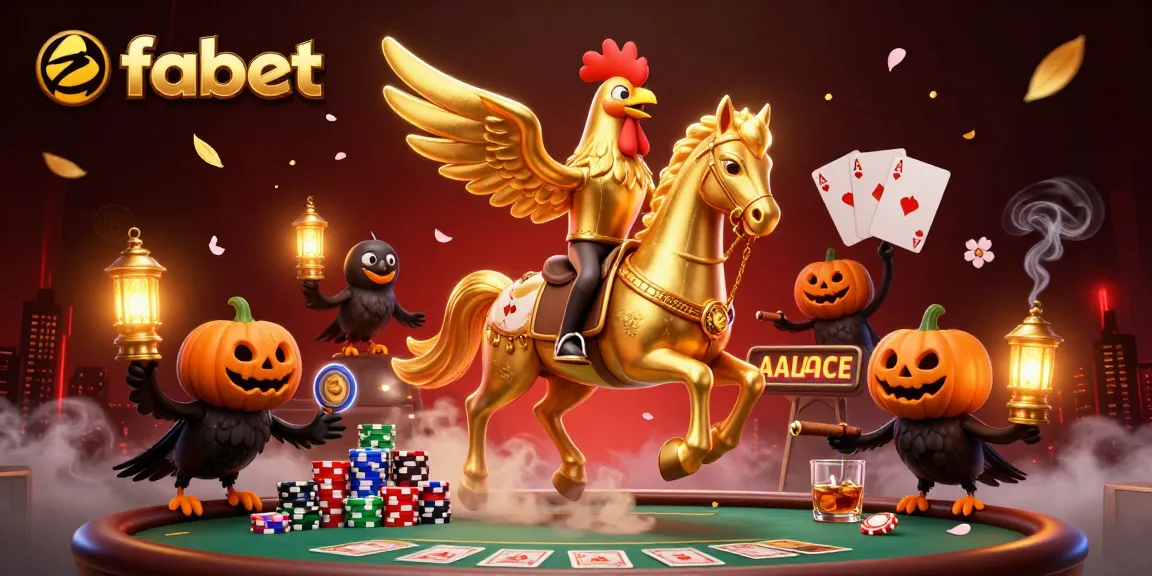 Experience winning action at fabet with a golden rooster and crow companions in a vibrant casino scene.