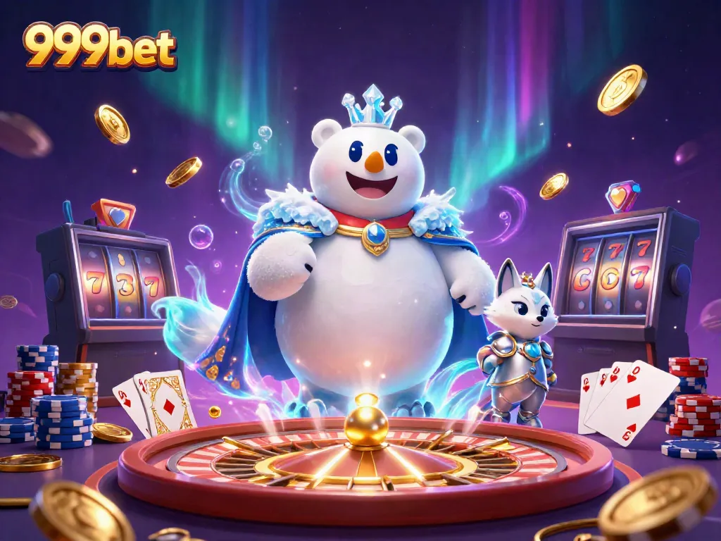 Experience thrilling gaming at 999bet with vibrant characters, gold coins, and dynamic casino elements.