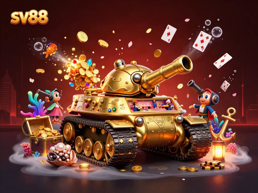 Experience sv88’s vibrant casino world with a golden beetle tank and dynamic gaming elements.