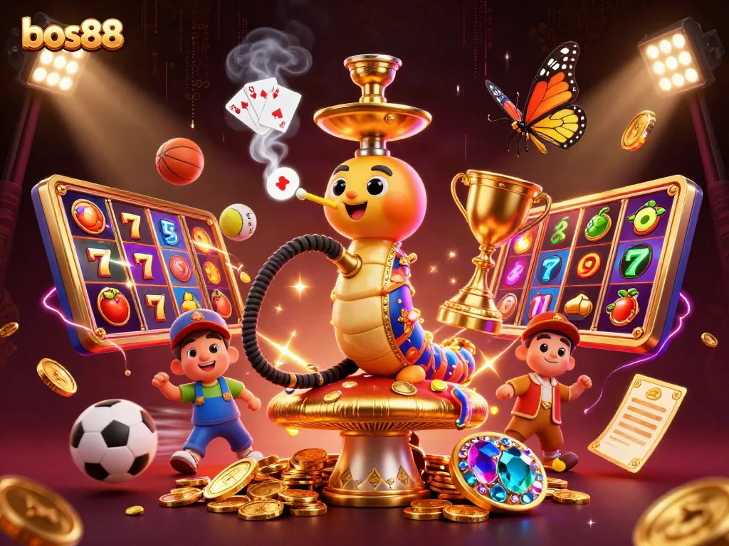 Experience the excitement of bos88 with vibrant symbols of slot reels and dynamic sports elements.