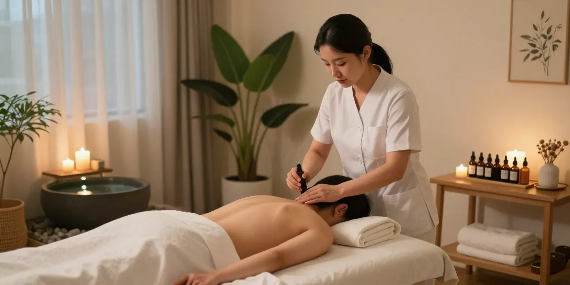 Professional therapist providing 지지베출장 massage service in a serene home environment, highlighting personalized care and wellness.