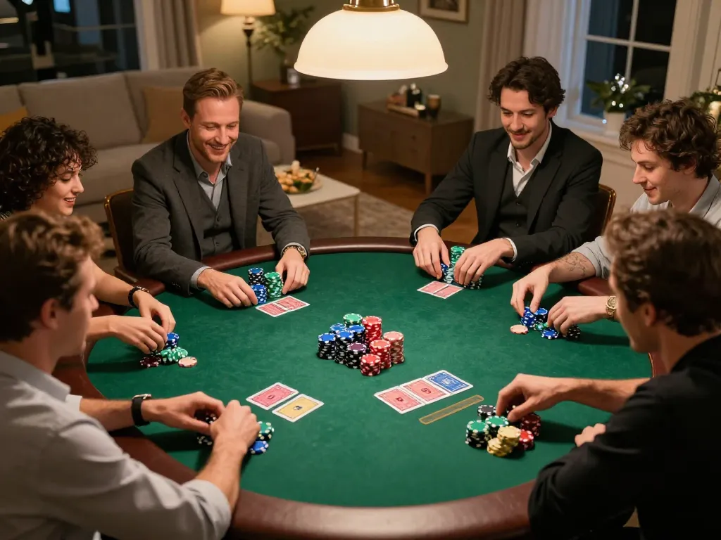Players engaged in a thrilling poker game at home showcasing strategies for lc888 betting.