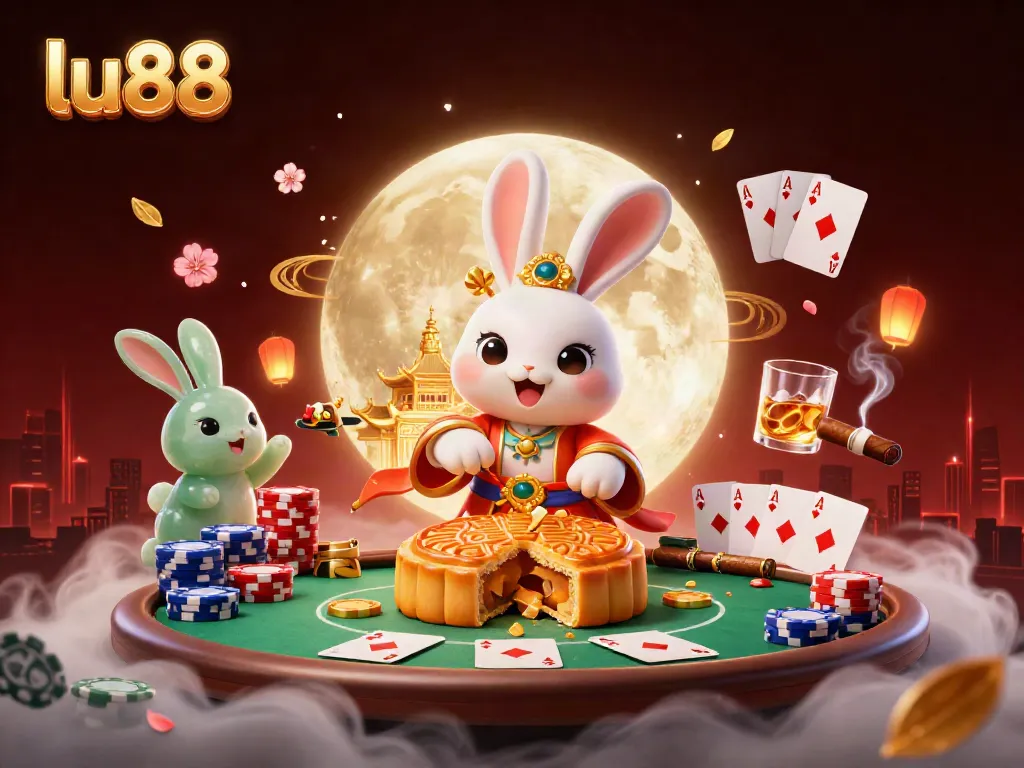 Experience thrilling gambling with lu88 as the moon rabbit cleverly reveals poker chips.
