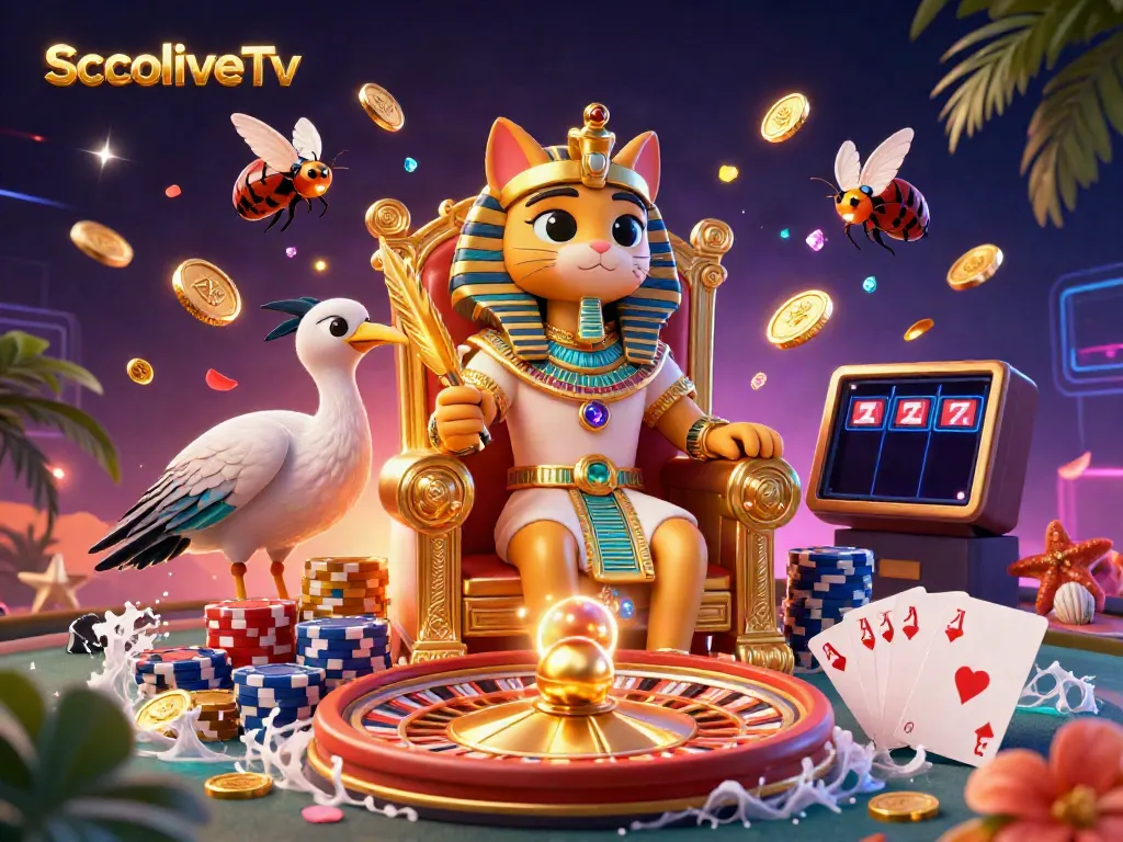 SocoliveTv captivates with an energetic scene of a pharaoh cat amidst a vibrant sports betting experience.