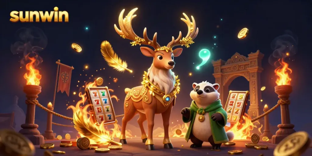 Experience thrilling slots action with sunwin, featuring a druid stag, badger, and vibrant casino elements.