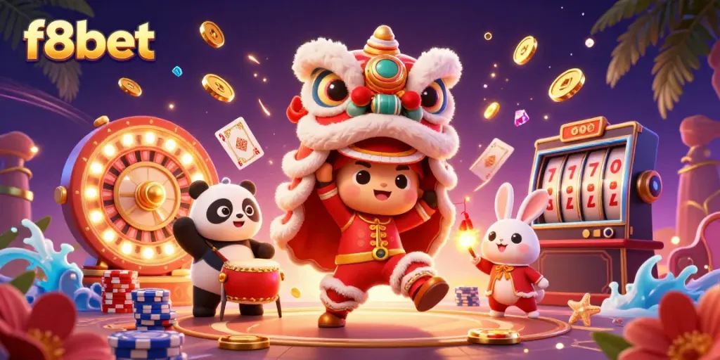 Experience thrilling gameplay at f8bet with vibrant characters and action-packed casino elements.