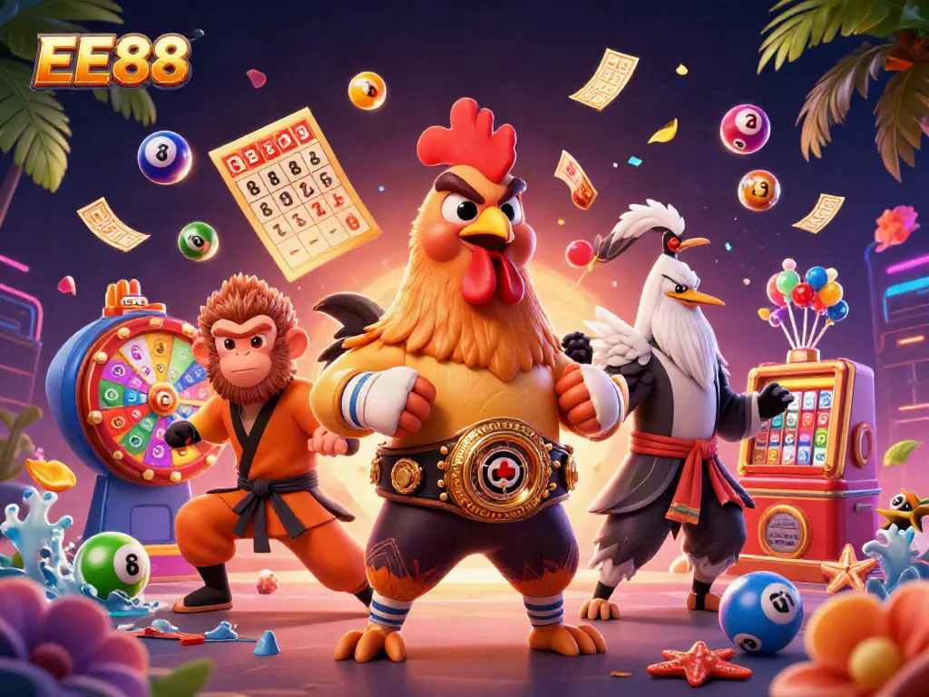 Engage in thrilling gameplay with EE88's vibrant 3D characters and casino elements.