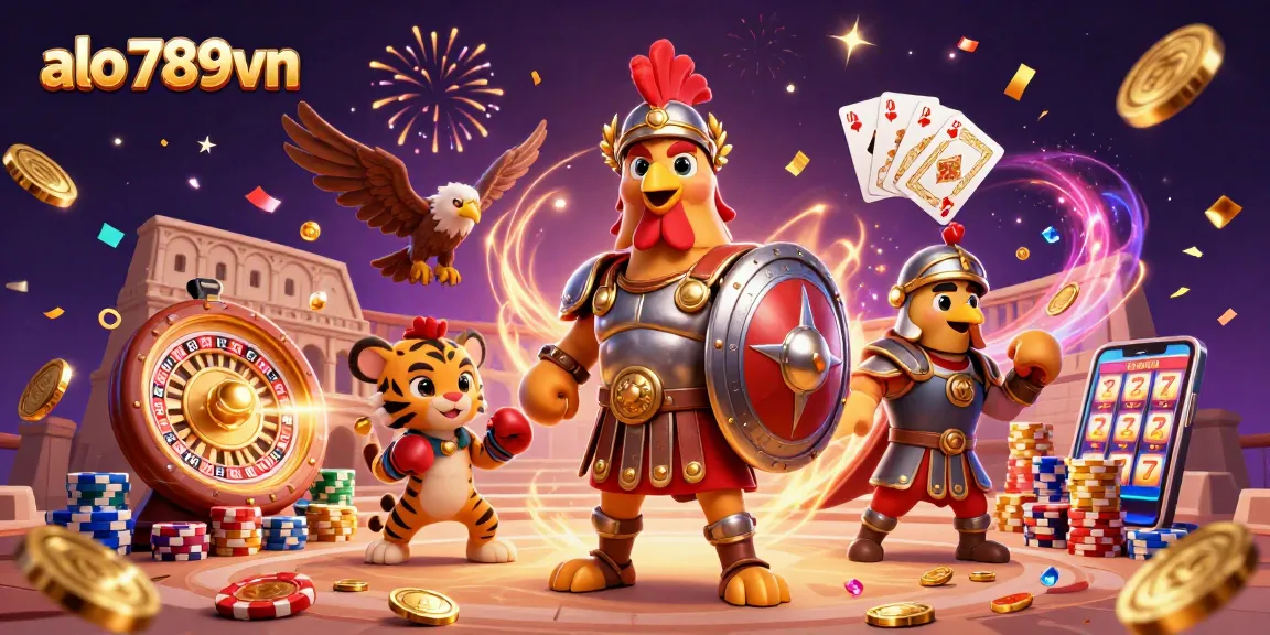Engage in thrilling bets at alo789vn with a dynamic illustration of cockfighting excitement.