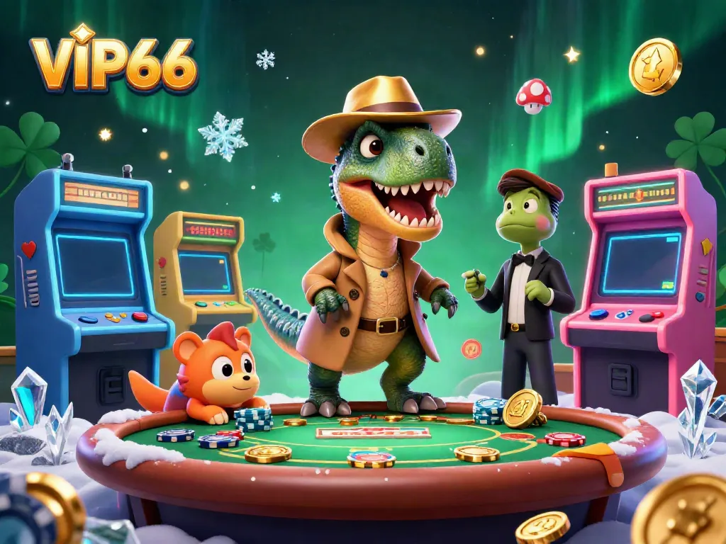 Experience the excitement of VIP66 with a velociraptor card counter in a casino setting.