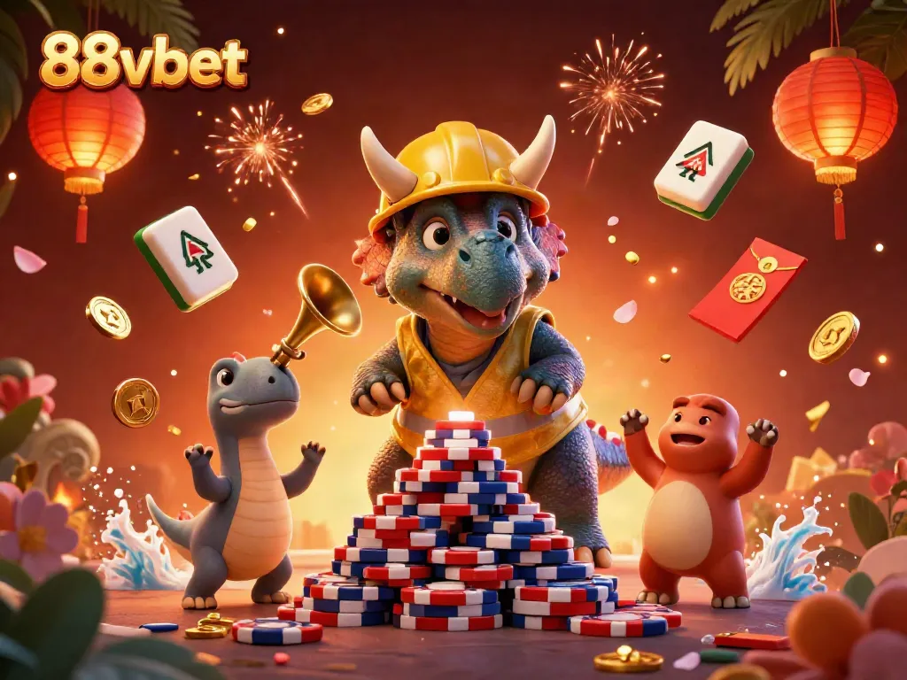 Experience thrilling gameplay at 88vbet with exciting characters building poker chip pyramids.
