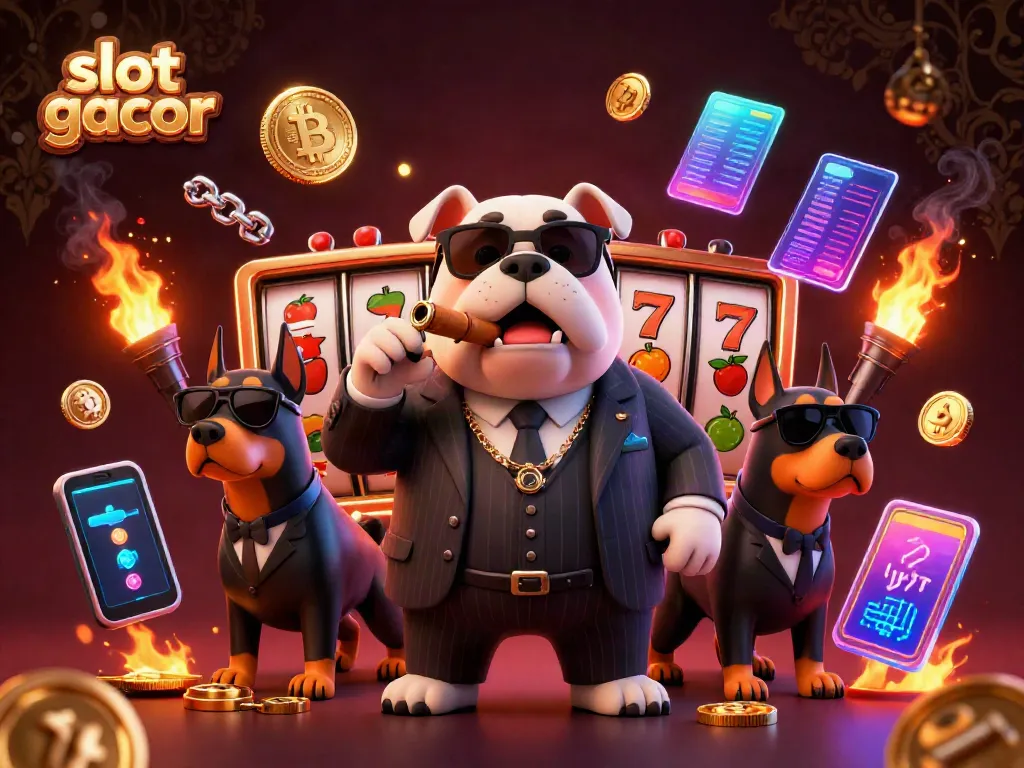 Experience thrilling slot gacor action with a vibrant illustration featuring mafia characters and dynamic game elements.