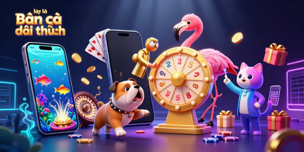 Exciting scene of lại là Bắn cá đổi thưởng with vibrant characters and action-packed casino game elements.