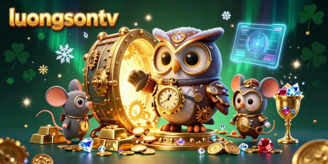 Experience the excitement of luongsontv with a dynamic casino-themed 3D illustration featuring a time-traveler owl and rich gaming elements.