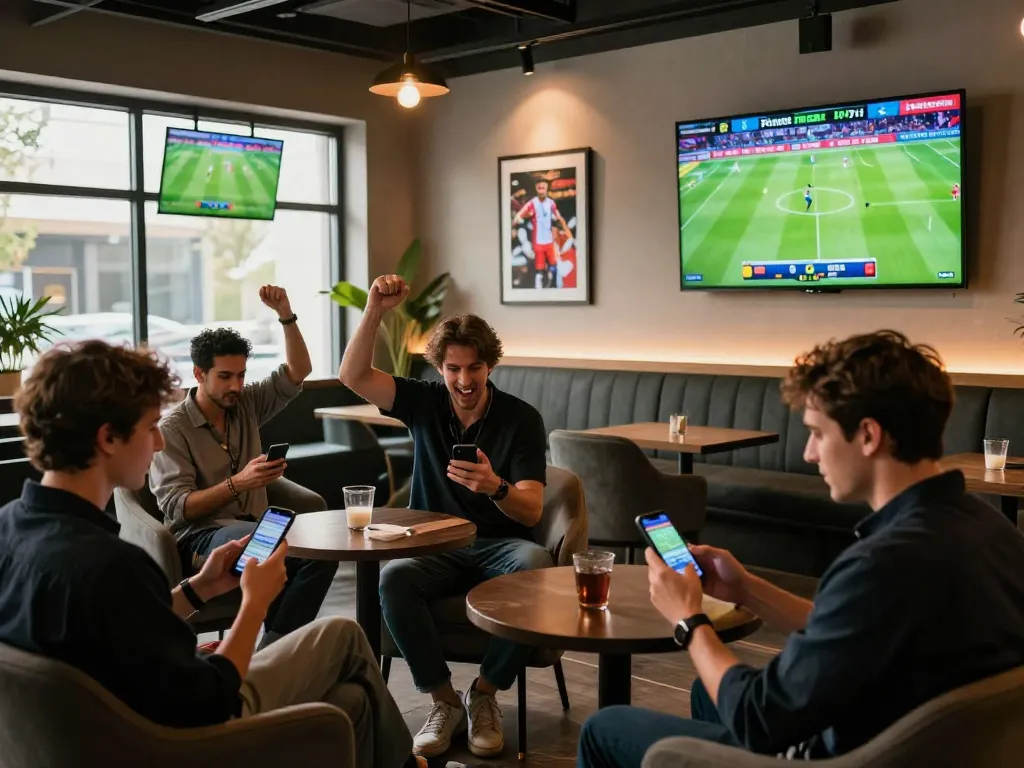 Tỷ lệ kèo nhà cái displayed on betting screens as excited bettors analyze odds.