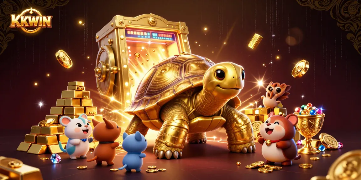 Experience gaming thrills with KKWIN's colossal tortoise pinball in a treasure-filled casino