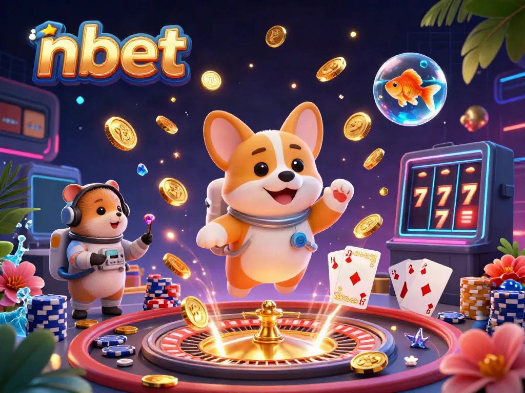 Experience the excitement of nbet with a vibrant casino scene featuring an astronaut corgi and golden coins.