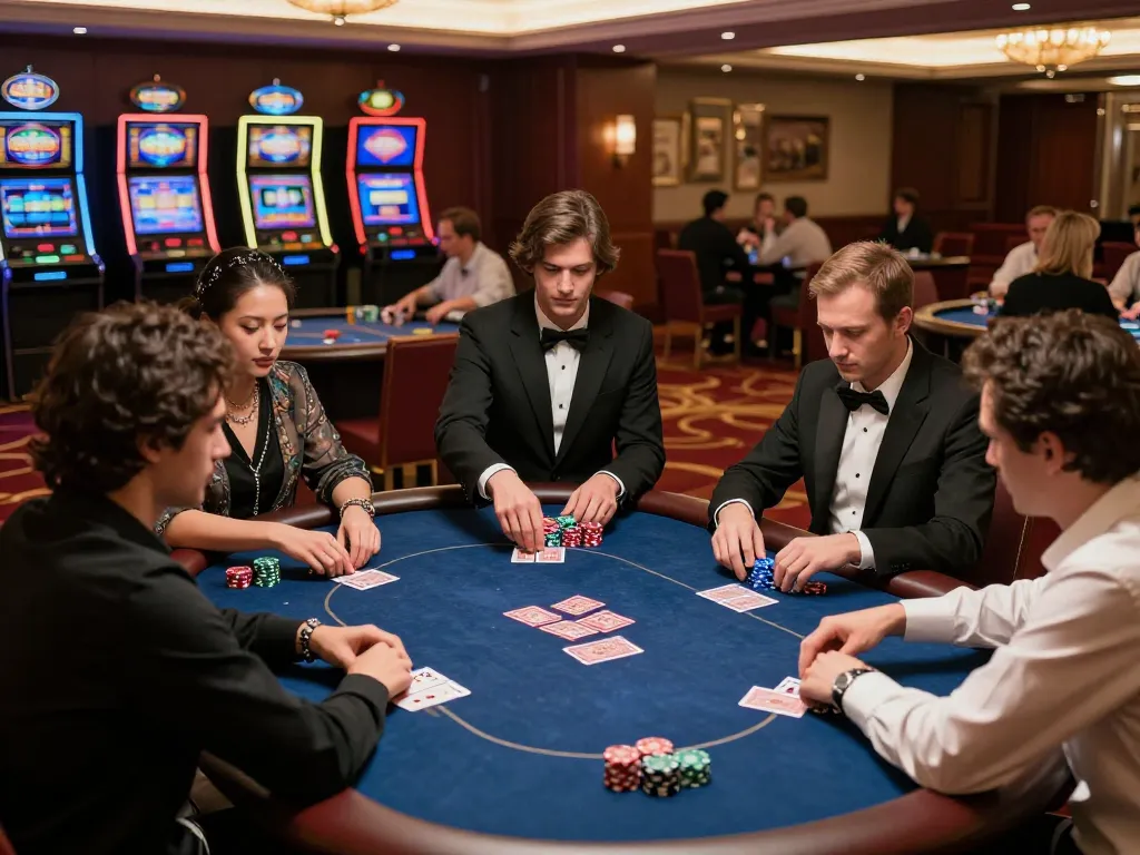 Excited players strategizing during a high-stakes game at 78winvina casino