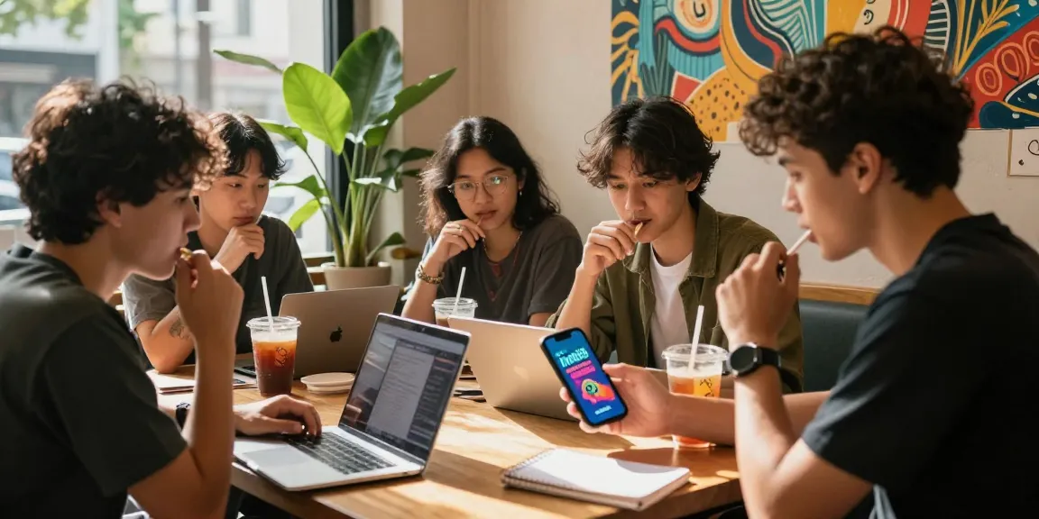 Sharing the rokok88 link among friends in a vibrant urban coffee shop setting, showcasing modern connections and casual socializing.