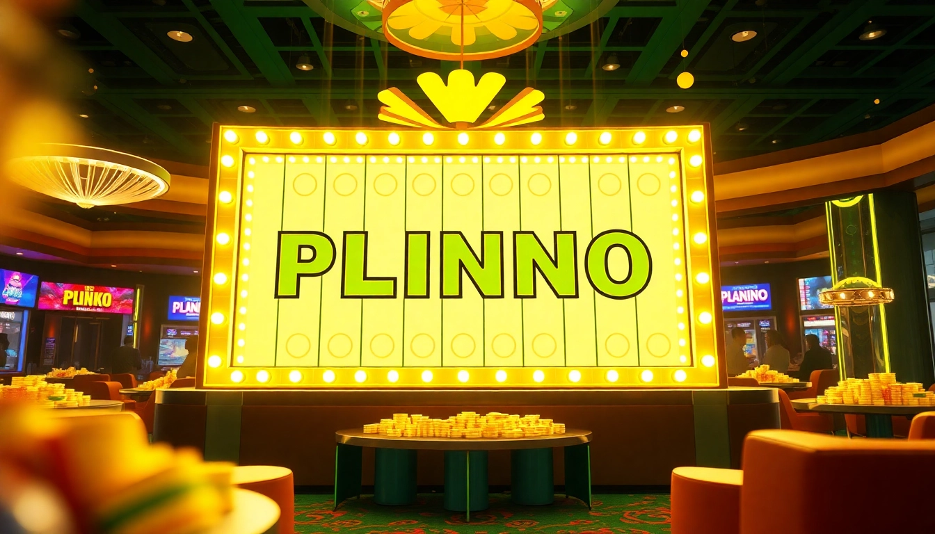 Erleben Sie das aufregende plinko casino mit leuchtenden Farben und einem dramatischen Plinko-Spielbrett im modernen Casino-Ambiente.