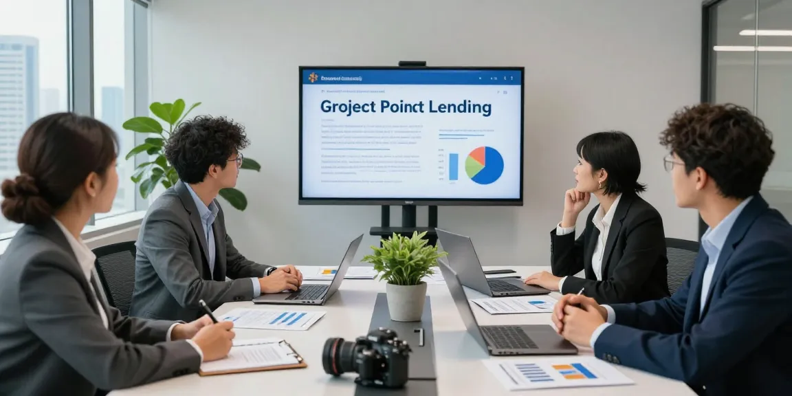 Engaging team meeting on global project fund lending strategies in a modern office setting.
