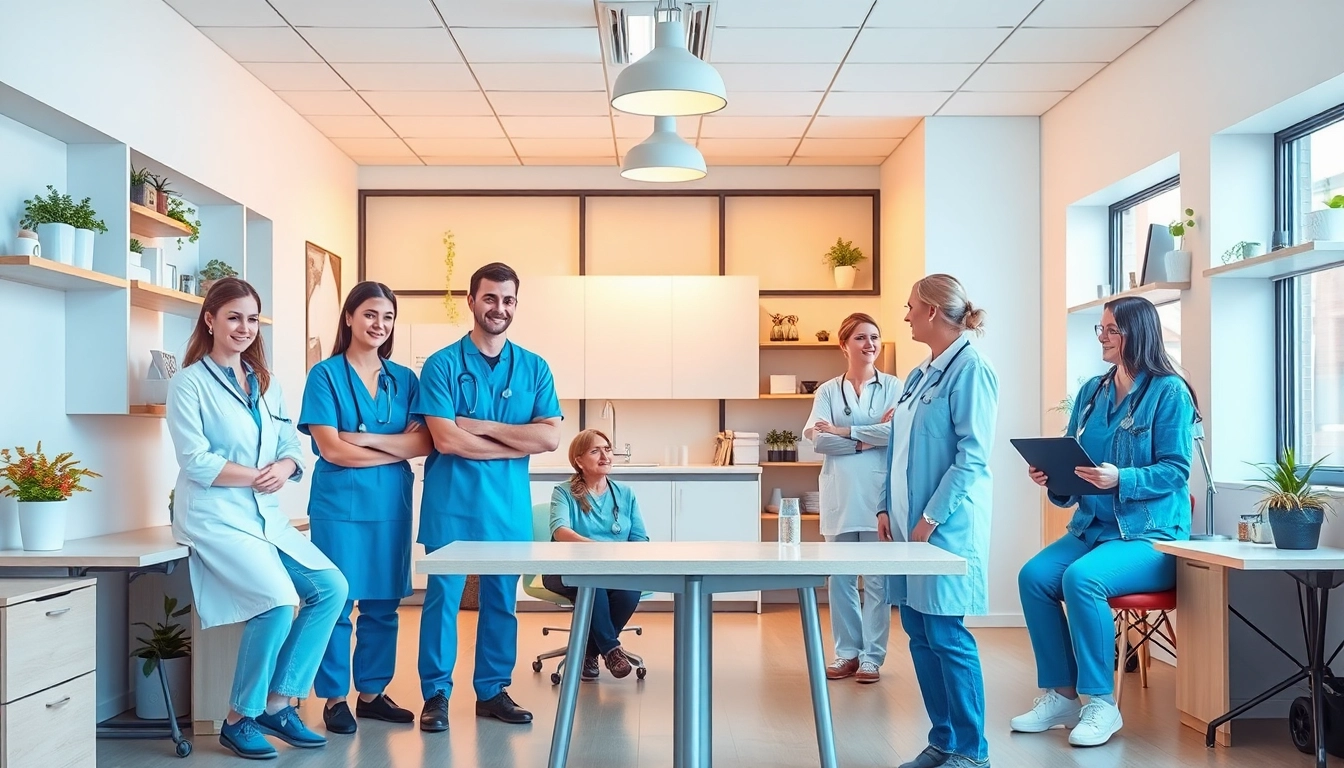 Pflege marketing: Engagierte Mitarbeiter in einem modernen Pflegebüro eigenen Strategien zur Kundengewinnung.
