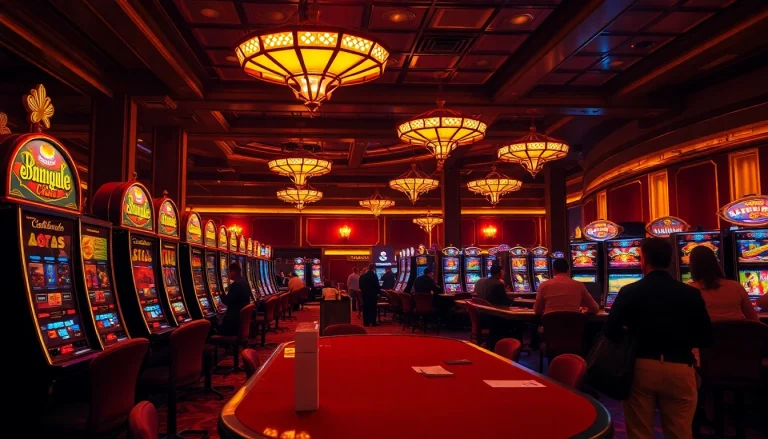 Erlebe den besten Casino Bonus in einem einladenden Spielsaal mit strahlenden Spielautomaten und fröhlichen Spielern.