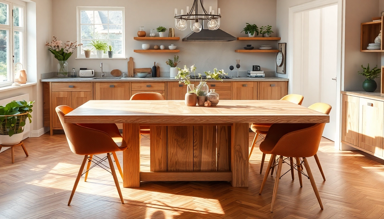 Massiver Eiche Esstisch mit Baumkante in einem stilvollen Esszimmer als zentraler Blickfang.