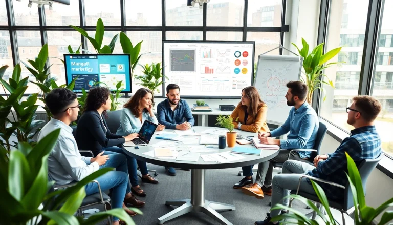 Explore digital marketing Edmonton with a vibrant office scene showcasing teamwork and creativity.
