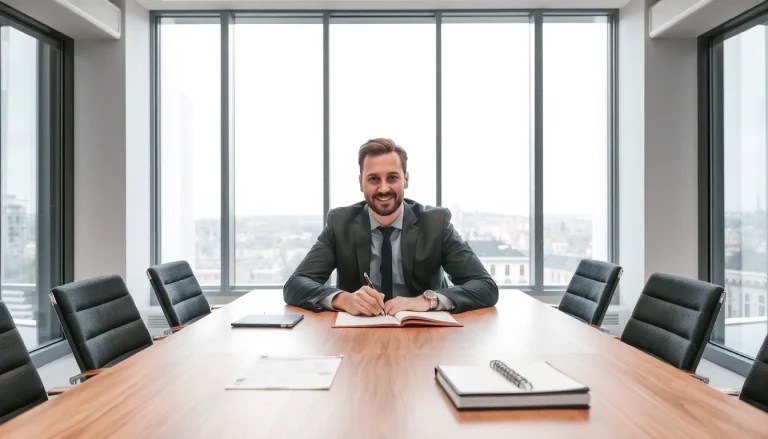 Der Headhunter Dresden arbeitet engagiert in einem modernen Büro.