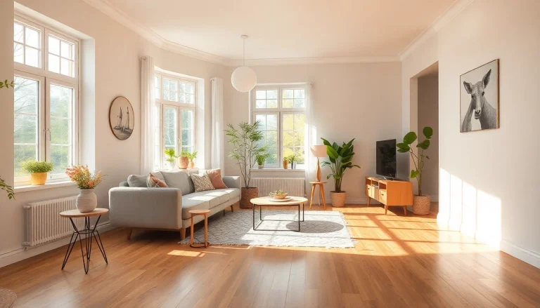 Harmonische Raumgestaltung eines lichtdurchfluteten Wohnzimmers mit eleganter Möblierung und sanfter Farbgebung.