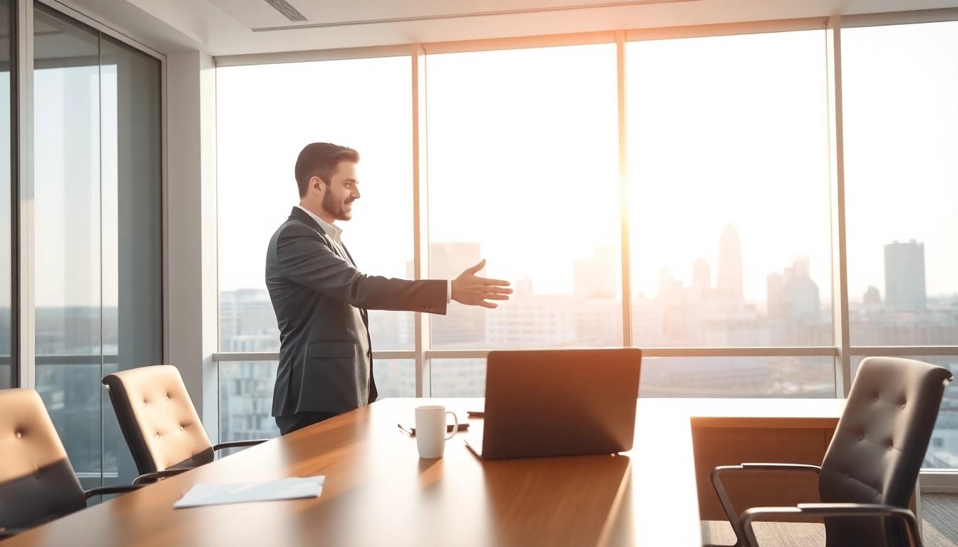 Headhunter Frankfurt führt ein Gespräch mit einem Kandidaten in einem modernen Büro.