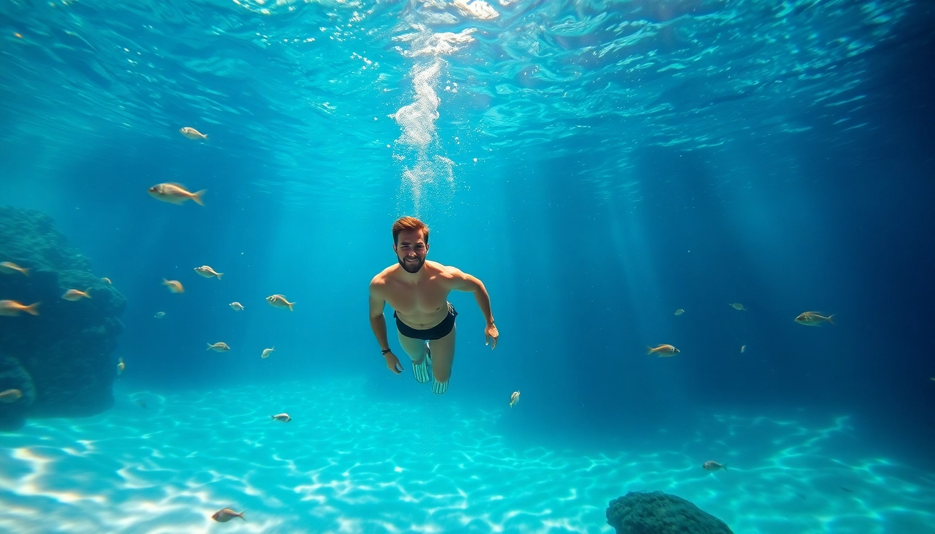 Tauchen in Playa del Carmen: Taucher entdeckt wunderschöne Cenote mit exotischen Fischen.