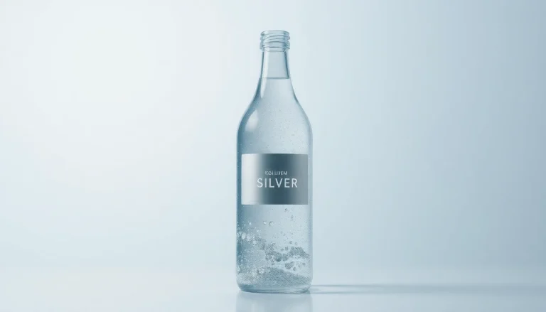 olloidales Silber kaufen – Elegante Flasche mit hochreinem Silberwasser, das in sanftem Licht strahlt.