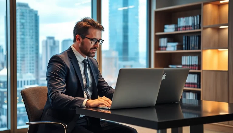 Headhunter IT berät in einem modernen Büro, während er Kandidatendaten analysiert.