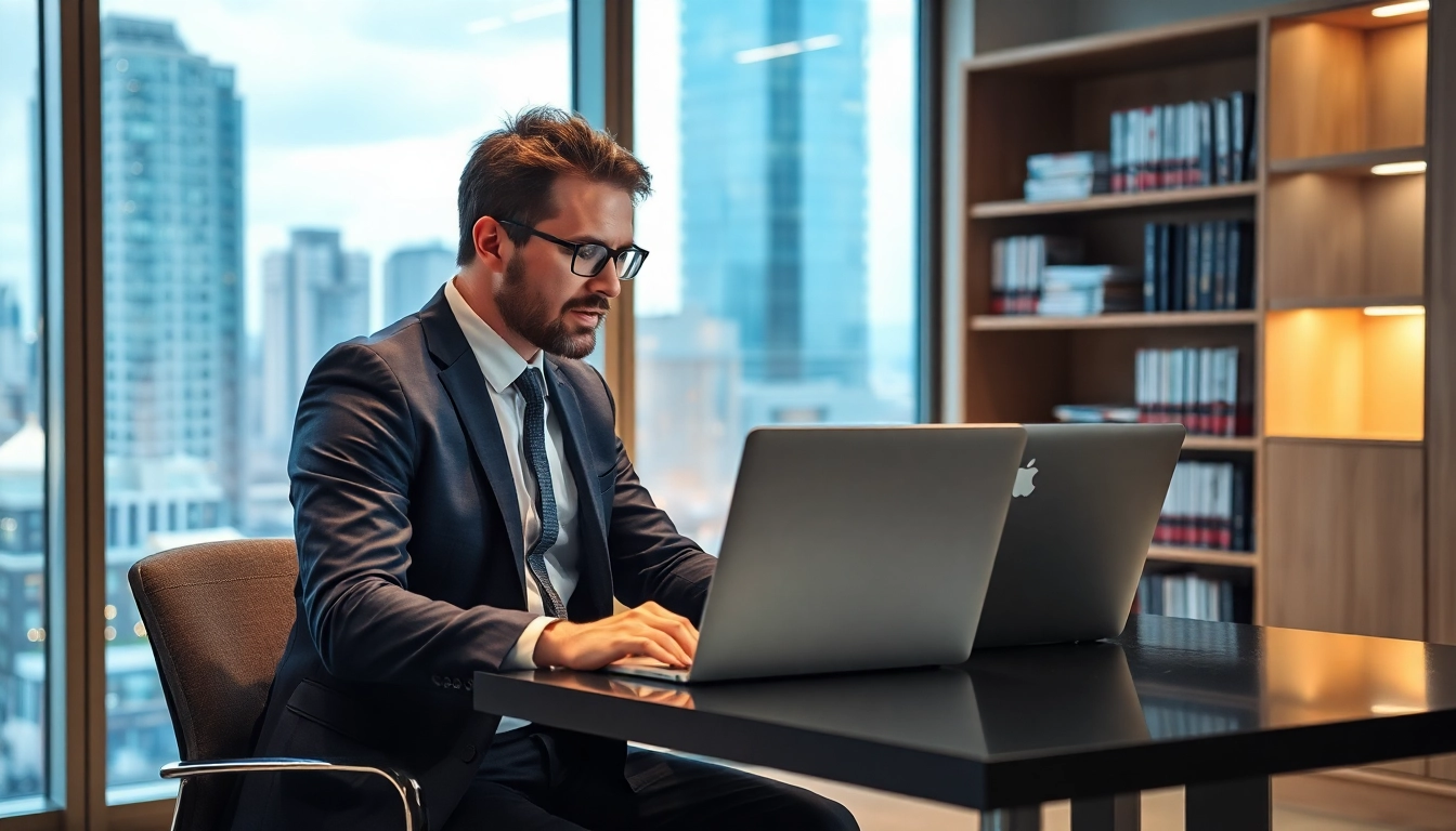 Headhunter IT berät in einem modernen Büro, während er Kandidatendaten analysiert.