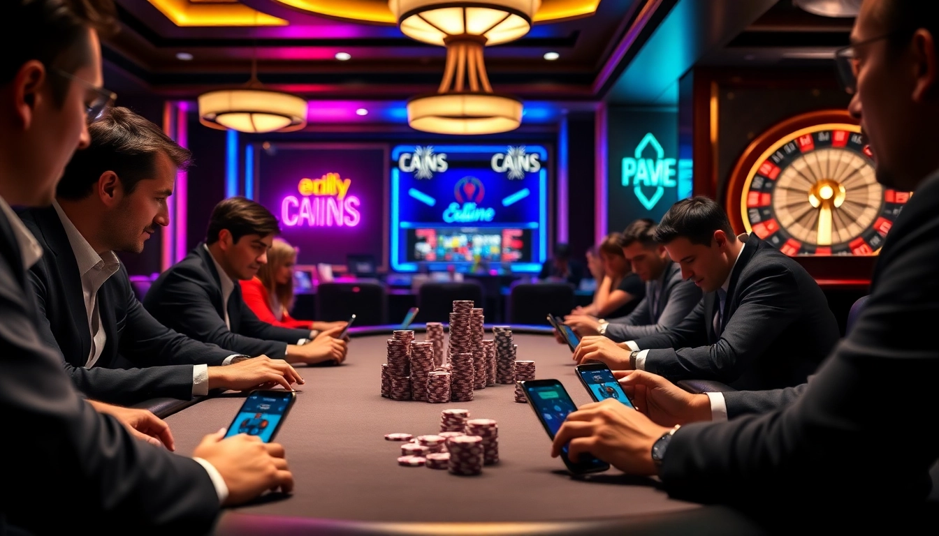 Players enjoy gripping poker at a luxurious casino enhanced by S8 smartphones.