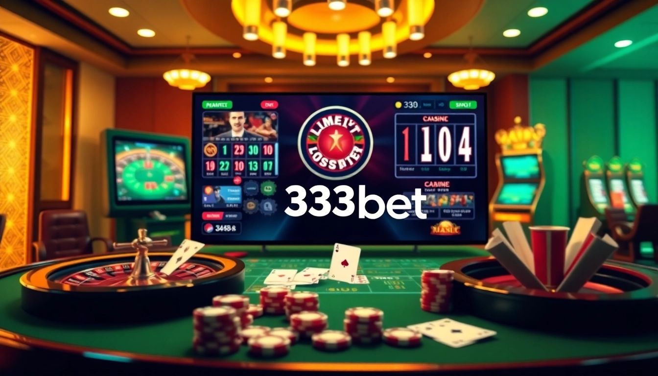 Experience luxury gaming at 333bet with a captivating online casino scene featuring live dealers and classic games.