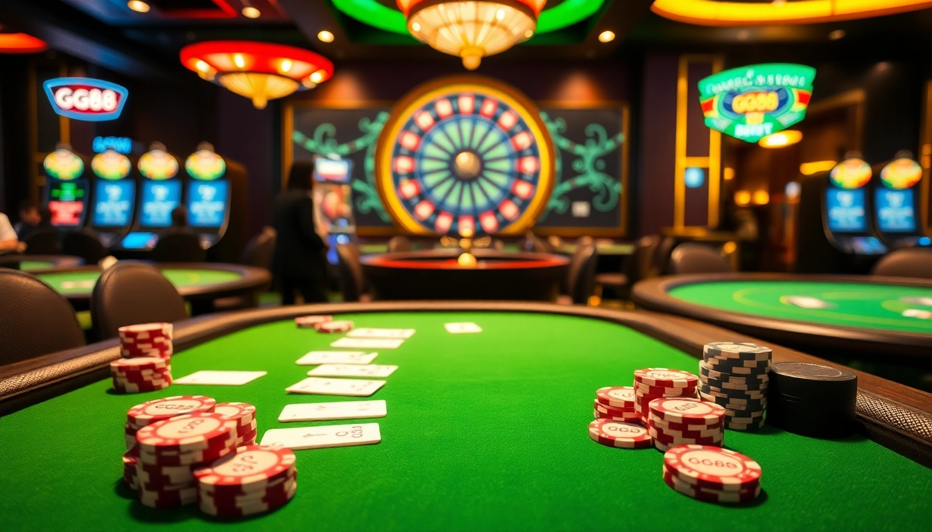 Engage in high-stakes poker at GG88's luxurious casino tables, complete with vibrant roulette and slot machines.