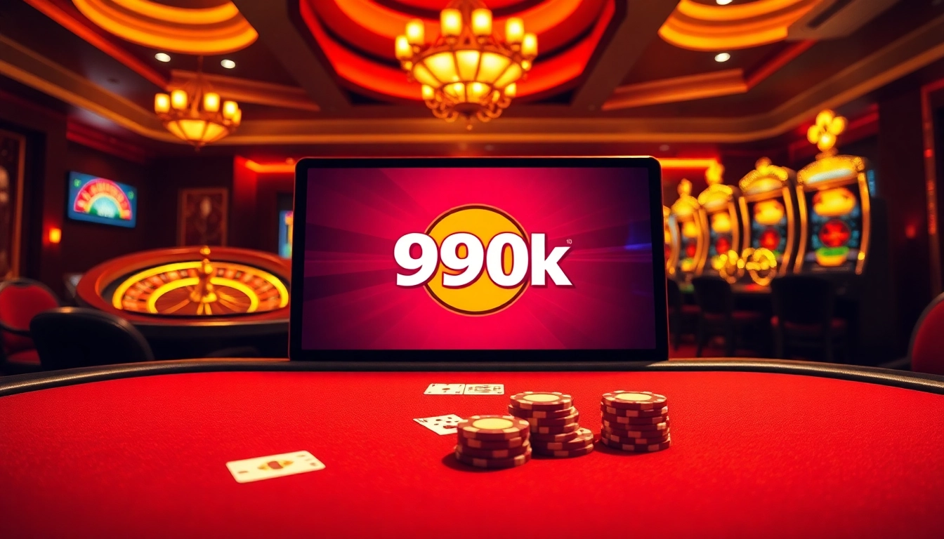 Experience the excitement of betting on 99ok with vibrant casino visuals featuring poker, roulette, and slot machines.
