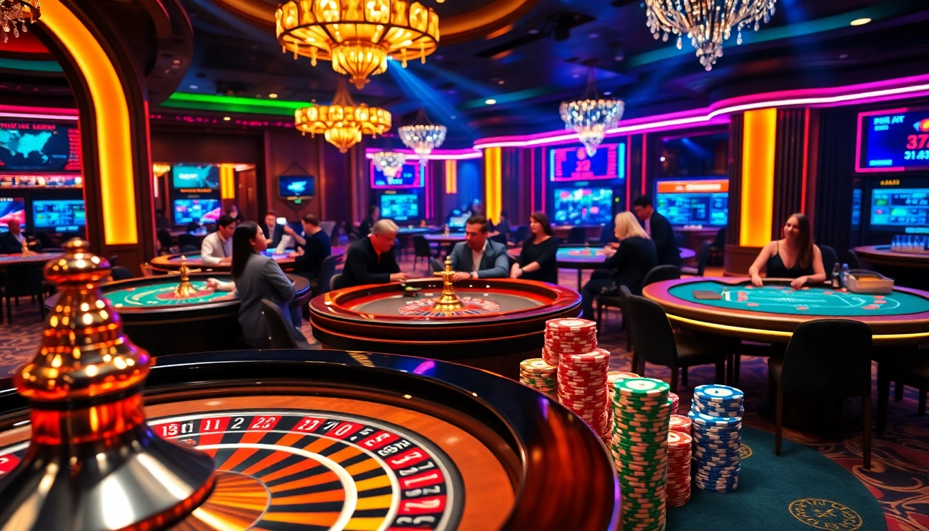 Experience the excitement of gaming at 32WIN with vibrant casino tables and poker chips.