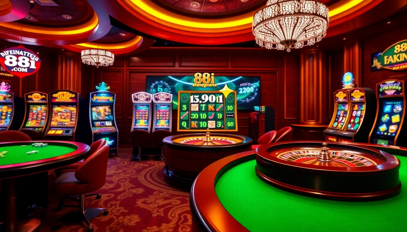Experience thrilling gaming opportunities at 88i com with a vibrant online casino atmosphere featuring poker chips and roulette.